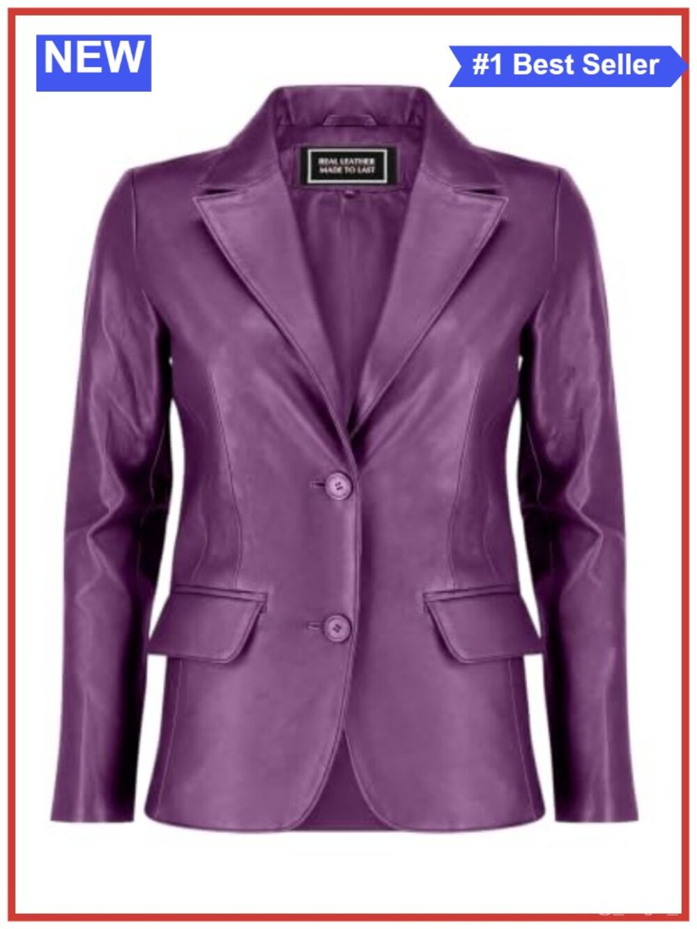 Lambskin Leather Blazer Notch Lapel 2 Button Women Classic Coat